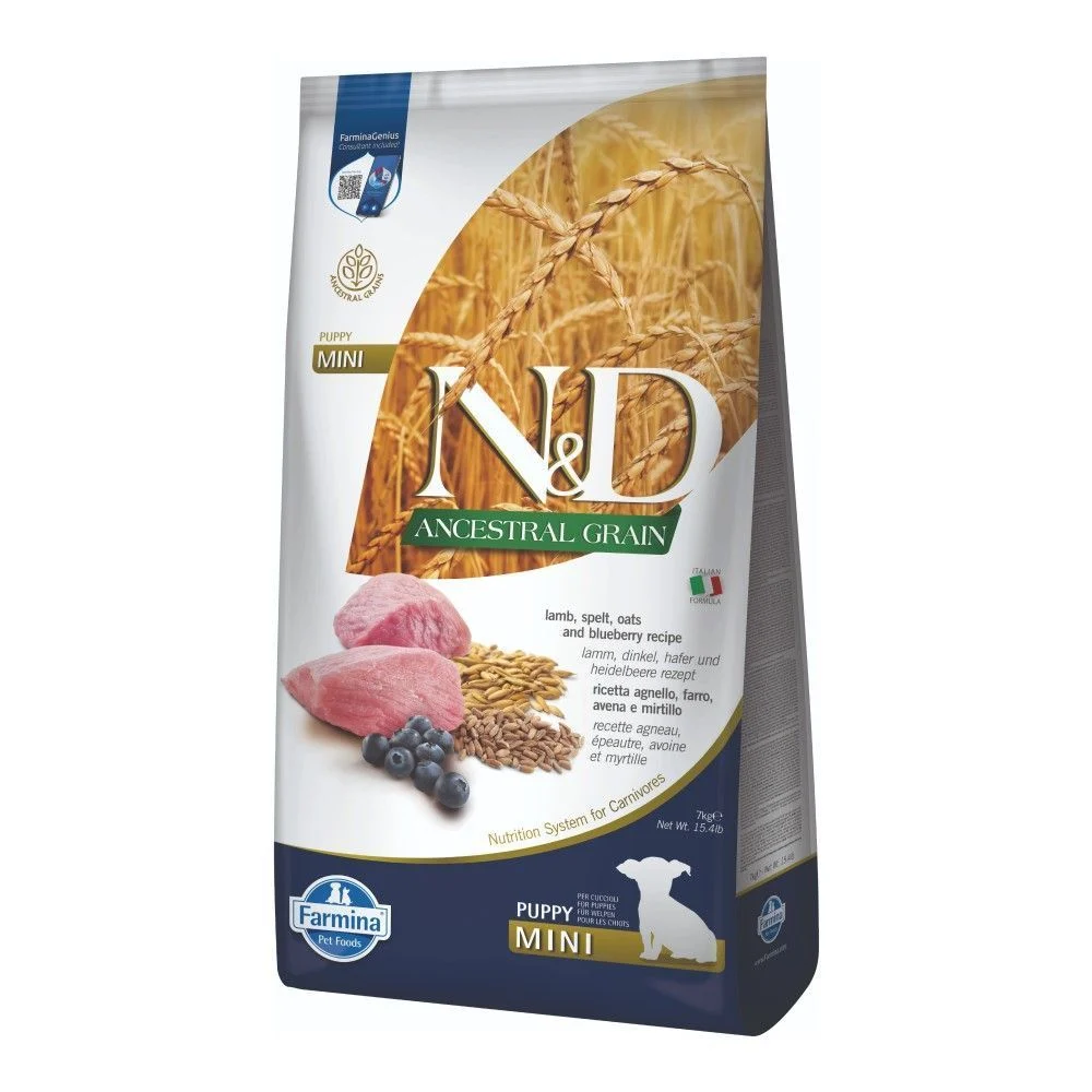 Сухий корм для цуценят Farmina N&D Low Grain Puppy Mini 7 кг - ягня та чорниця Сухий корм для цуценят Farmina N&D Low Grain Puppy Mini 7 кг - ягня та чорниця