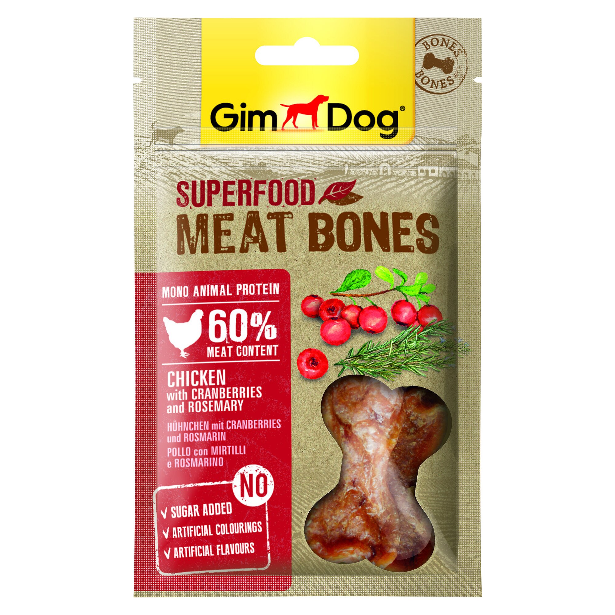 Ласощі для собак GimDog Superfood Meat Bones 70 г (курка, журавлина та розмарин)