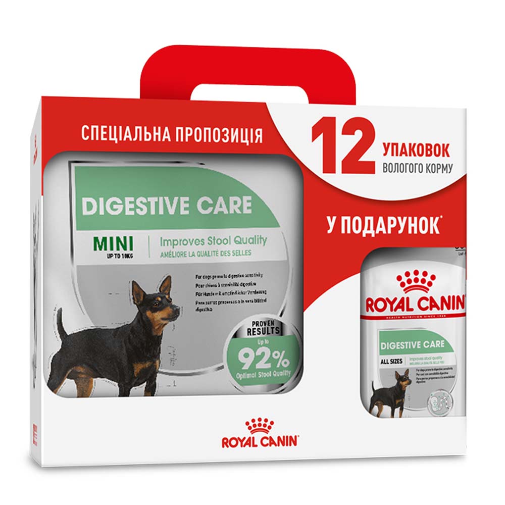 Набір сухого і вологого корму для собак Royal Canin Mini Digestive Care 3 кг + Mini Digestive Care Loaf pouch 12 шт х 85 г