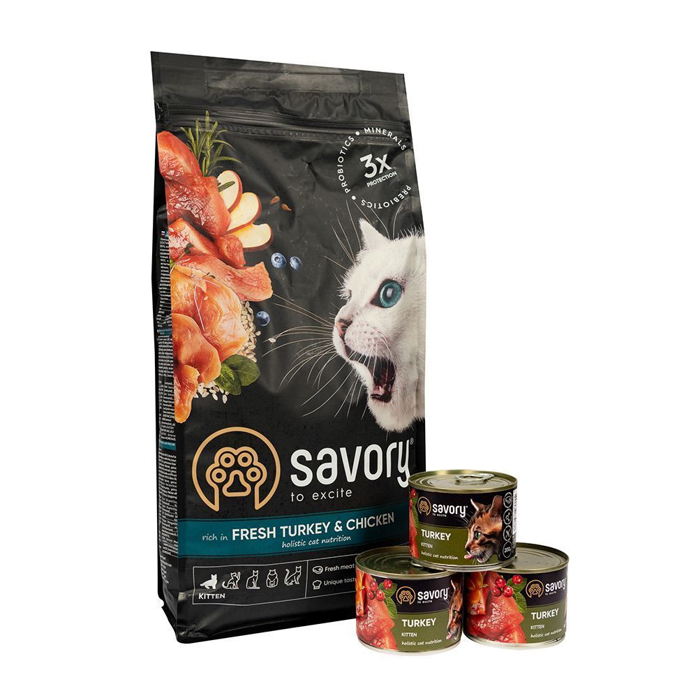Savory Kitten набір корму для кошенят 2 кг + 600 г - індичка та курка Savory Kitten набір корму для кошенят 2 кг + 600 г - індичка та курка