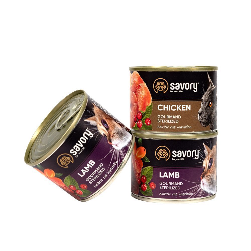 Набір сухого та вологого корму для котів Savory Steril 2 кг + 600 г - ягня та курка Набір сухого та вологого корму для котів Savory Steril 2 кг + 600 г - ягня та курка