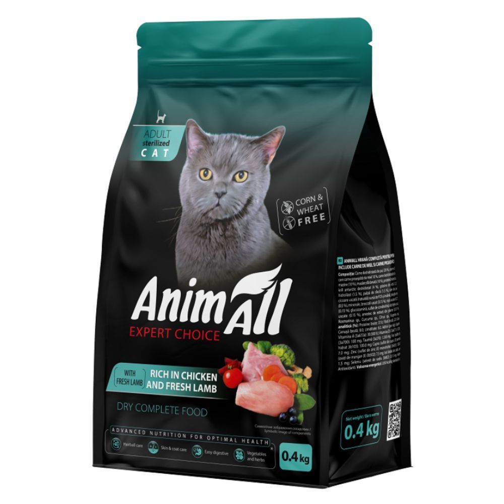 Сухий корм для котів AnimAll Adult Sterilized 400 г - курка та ягня