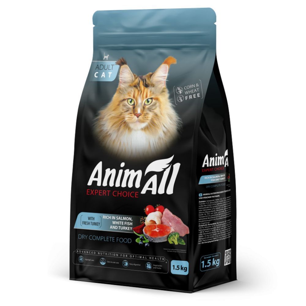 Сухий корм для котів AnimAll Adult 1,5 кг - лосось, біла риба та індичка