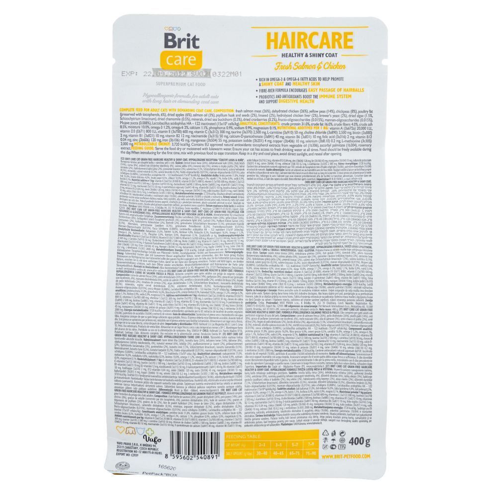 Сухий корм для котів Brit Care Cat GF Haircare Healthy & Shiny Coat 400 г - курка та лосось