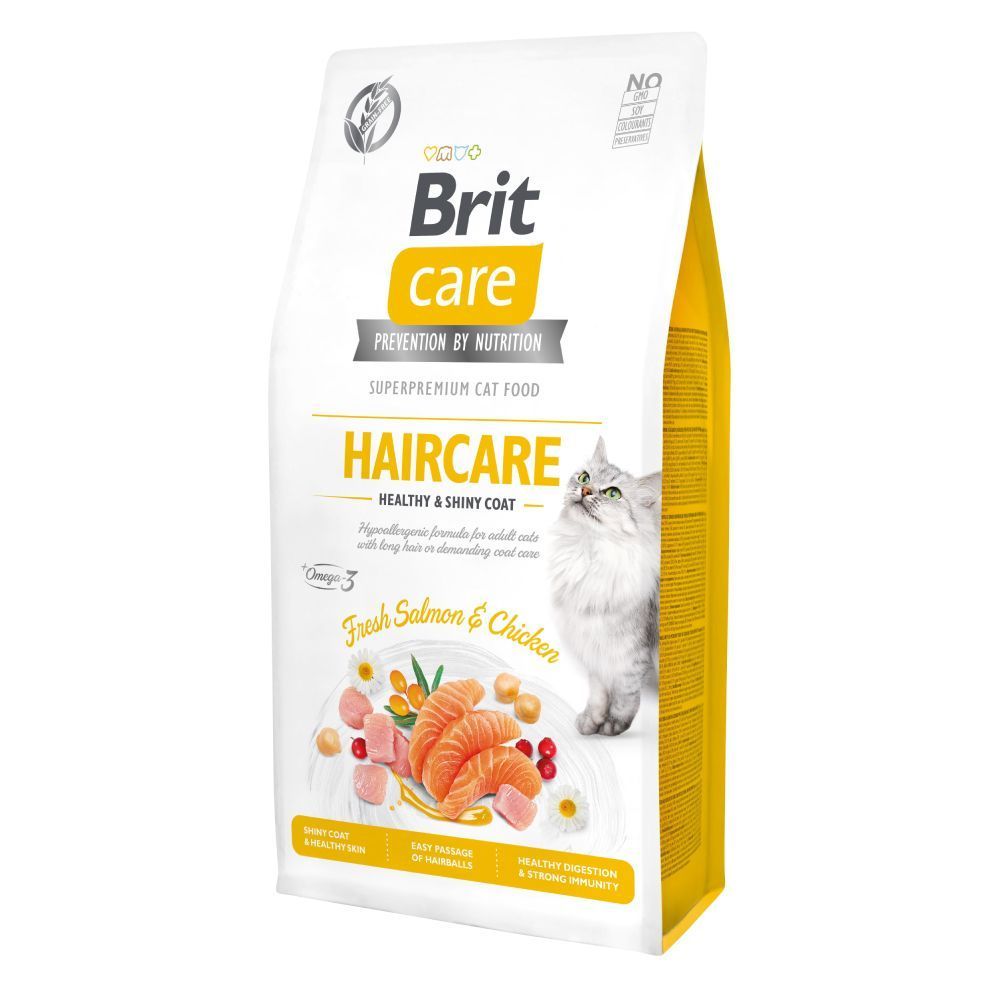 Сухой корм для кошек Brit Care Cat GF Haircare Healthy & Shiny Coat 7 кг - курица и лосось Сухой корм для кошек Brit Care Cat GF Haircare Healthy & Shiny Coat 7 кг - курица и лосось