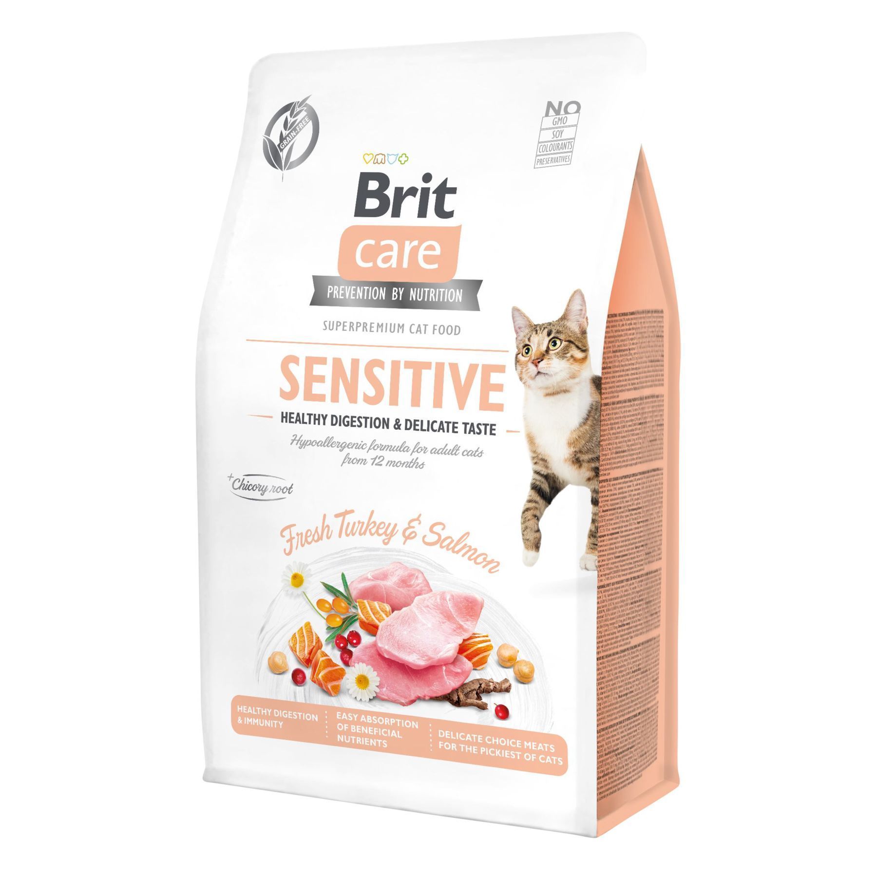Сухий корм для котів Brit Care Cat Grain Free Sensitive Health Digestion & Delicate Taste 400 г - індичка та лосось Сухий корм для котів Brit Care Cat Grain Free Sensitive Health Digestion & Delicate Taste 400 г - індичка та лосось