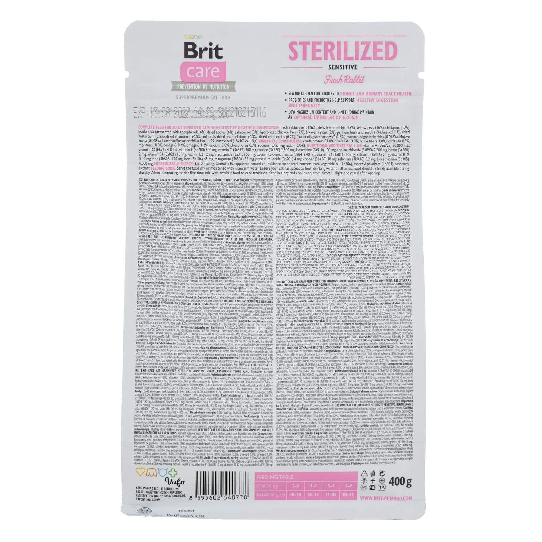 Сухий корм для котів Brit Care Cat Grain Free Sterilized Sensitive 400 г - кролик