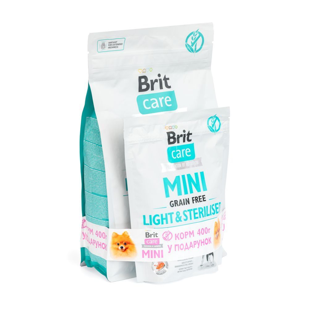 Набір сухого корму для собак Brit Care Grain Free Mini Light and Sterilised 2 кг + 400 г - кролик та лосось