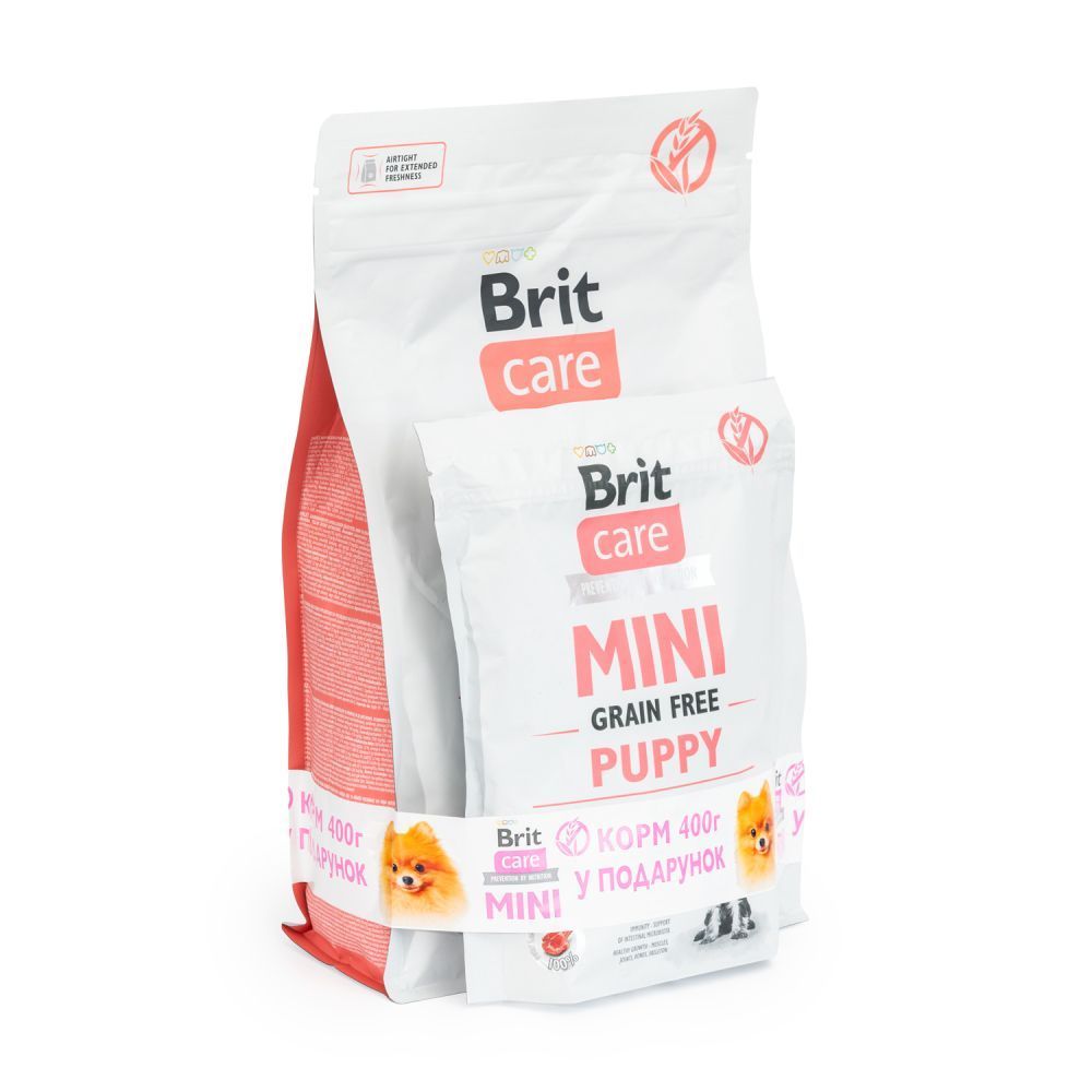 Набір сухого корму для цуценят Brit Care Grain Free Mini Puppy 2 кг + 400 г - ягня