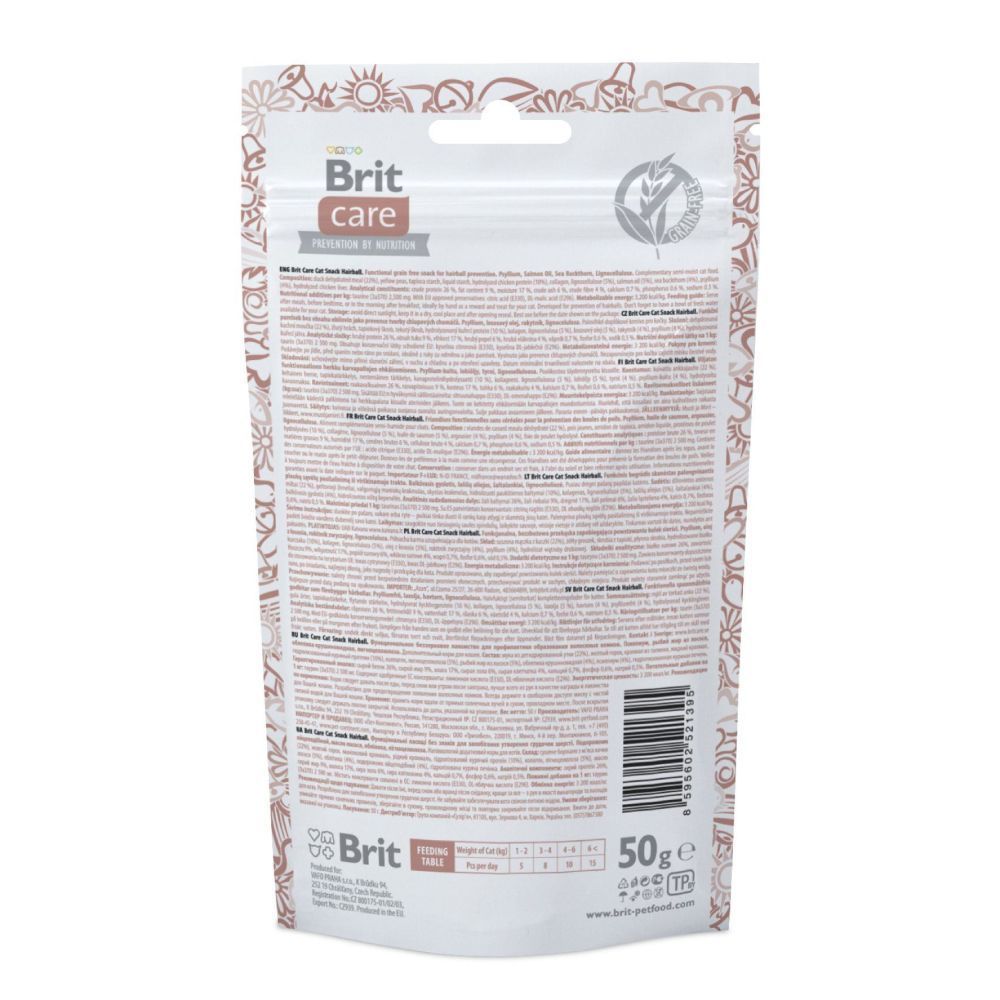 Ласощі для котів Brit Care Hairball Snack 50 г - подорожник, лосось, обліпиха Ласощі для котів Brit Care Hairball Snack 50 г - подорожник, лосось, обліпиха