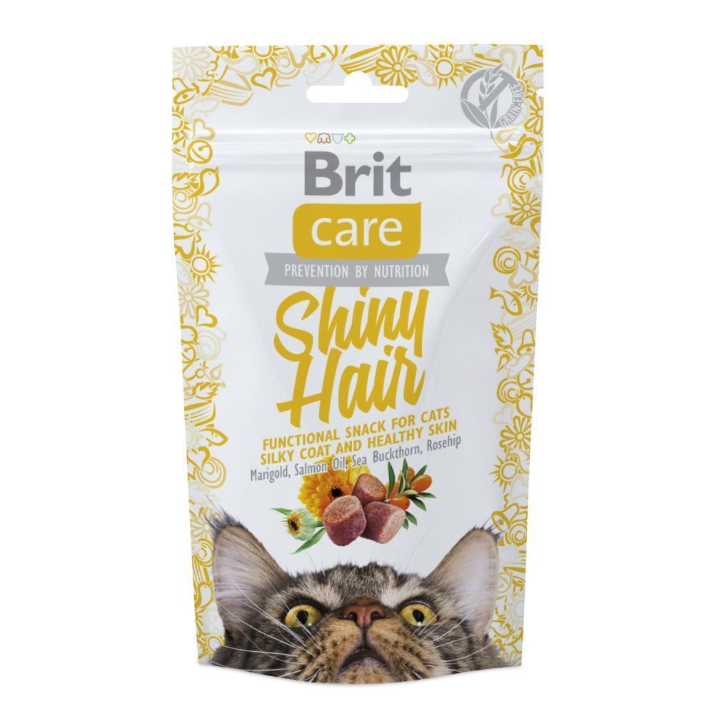 Ласощі для котів Brit Care Shiny Hair Snack 50 г - календула, масло лосося, обліпиха Ласощі для котів Brit Care Shiny Hair Snack 50 г - календула, масло лосося, обліпиха
