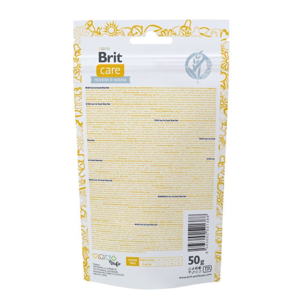 Ласощі для котів Brit Care Shiny Hair Snack 50 г - календула, масло лосося, обліпиха Ласощі для котів Brit Care Shiny Hair Snack 50 г - календула, масло лосося, обліпиха