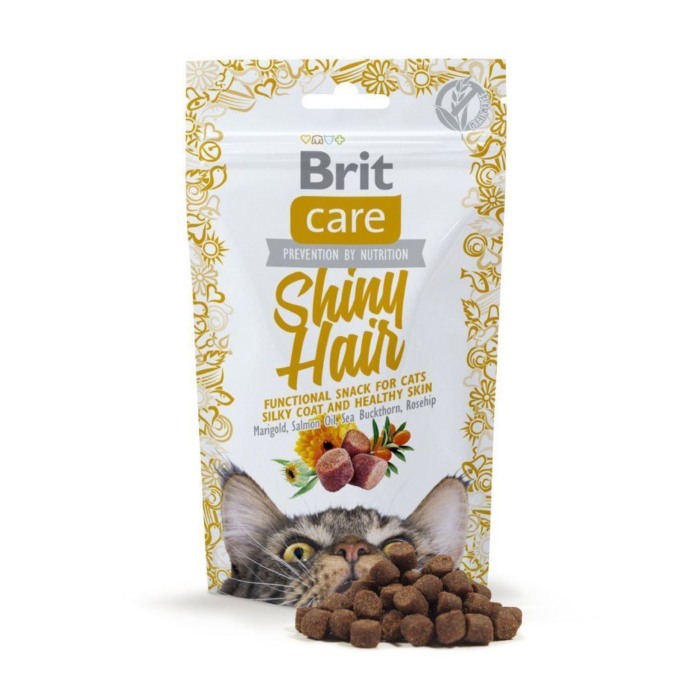 Ласощі для котів Brit Care Shiny Hair Snack 50 г - календула, масло лосося, обліпиха Ласощі для котів Brit Care Shiny Hair Snack 50 г - календула, масло лосося, обліпиха