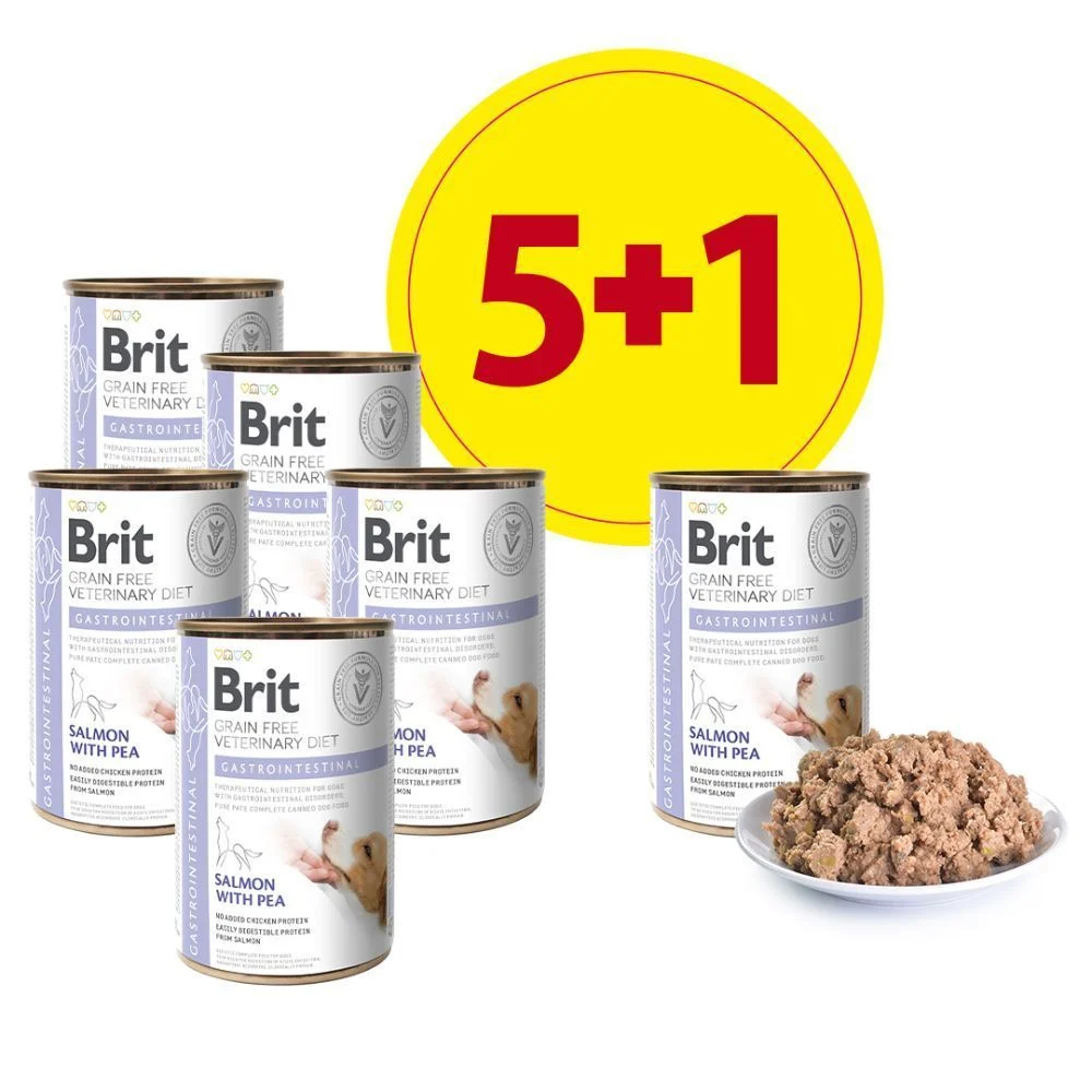 Набір вологого корму для собак Brit Veterinary Diets Gastrointestinal 5+1 шт х 400 г - лосось 5+1 шт. х 400 г фото 1 Набір вологого корму для собак Brit Veterinary Diets Gastrointestinal 5+1 шт х 400 г - лосось 5+1 шт. х 400 г фото 1