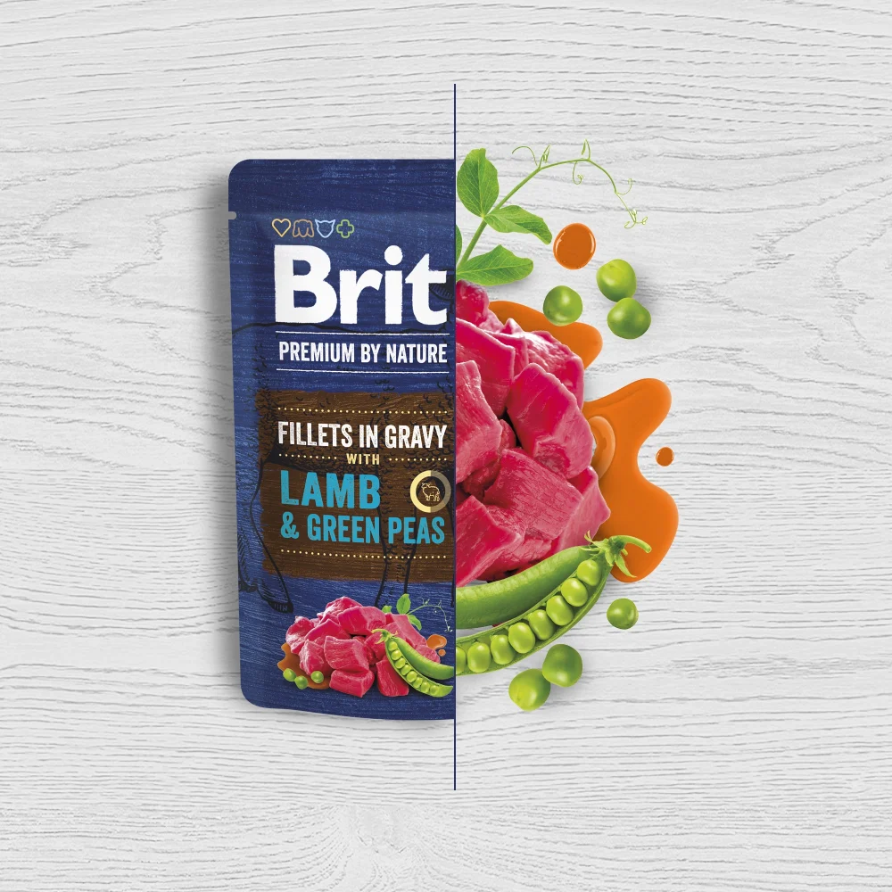 Вологий корм для собак Brit Premium Fillets in Gravy Lamb & Green Peas 85 г - ягня і зелений горошок