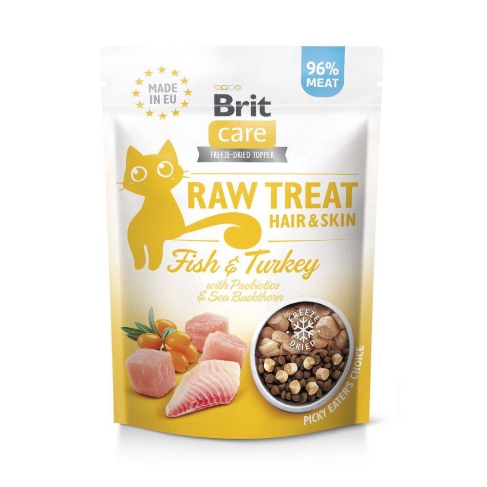 Ласощі для котів Brit Raw Treat Hair & Skin 40 г - риба та індичка Ласощі для котів Brit Raw Treat Hair & Skin 40 г - риба та індичка