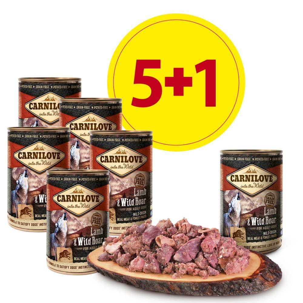 Набір вологого корму для собак Carnilove Grain Free Adult 5+1 шт х 400 г - ягня та кабан 5+1 шт. х 400 г фото 1 Набір вологого корму для собак Carnilove Grain Free Adult 5+1 шт х 400 г - ягня та кабан 5+1 шт. х 400 г фото 1