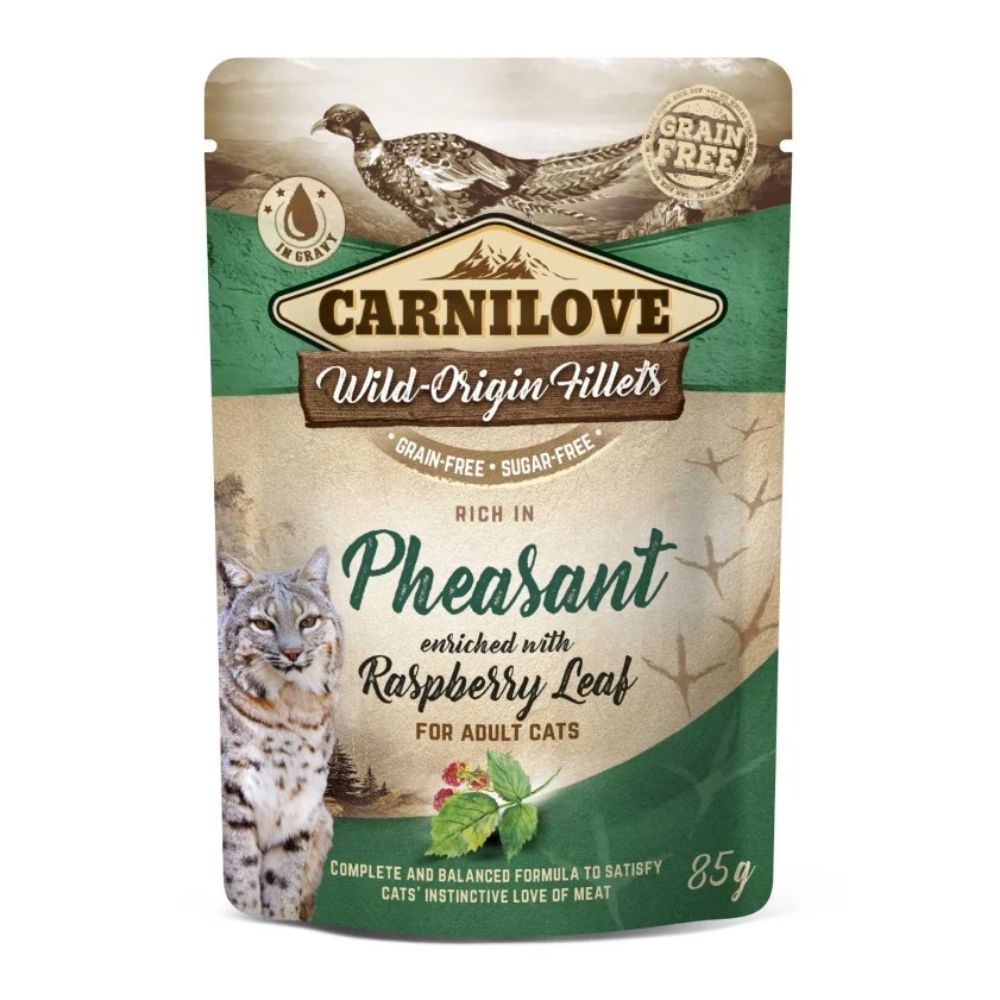 Влажный корм для кошек Carnilove Rich in Pheasant with Raspberry Leaf 85 г — фазан и листья малины Влажный корм для кошек Carnilove Rich in Pheasant with Raspberry Leaf 85 г — фазан и листья малины