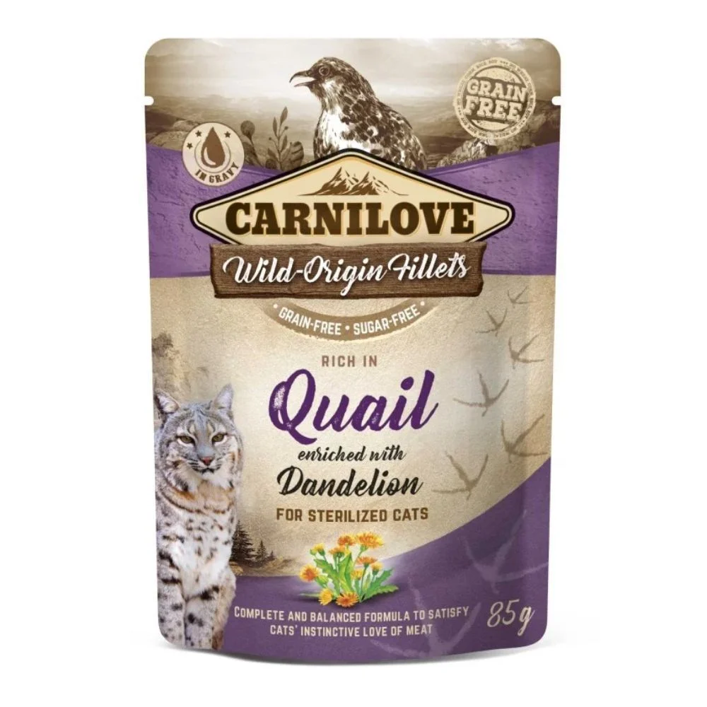 Влажный корм для кошек Carnilove Rich In Quail with Dandelion Sterilized 85 г — перепел и одуванчик Влажный корм для кошек Carnilove Rich In Quail with Dandelion Sterilized 85 г — перепел и одуванчик