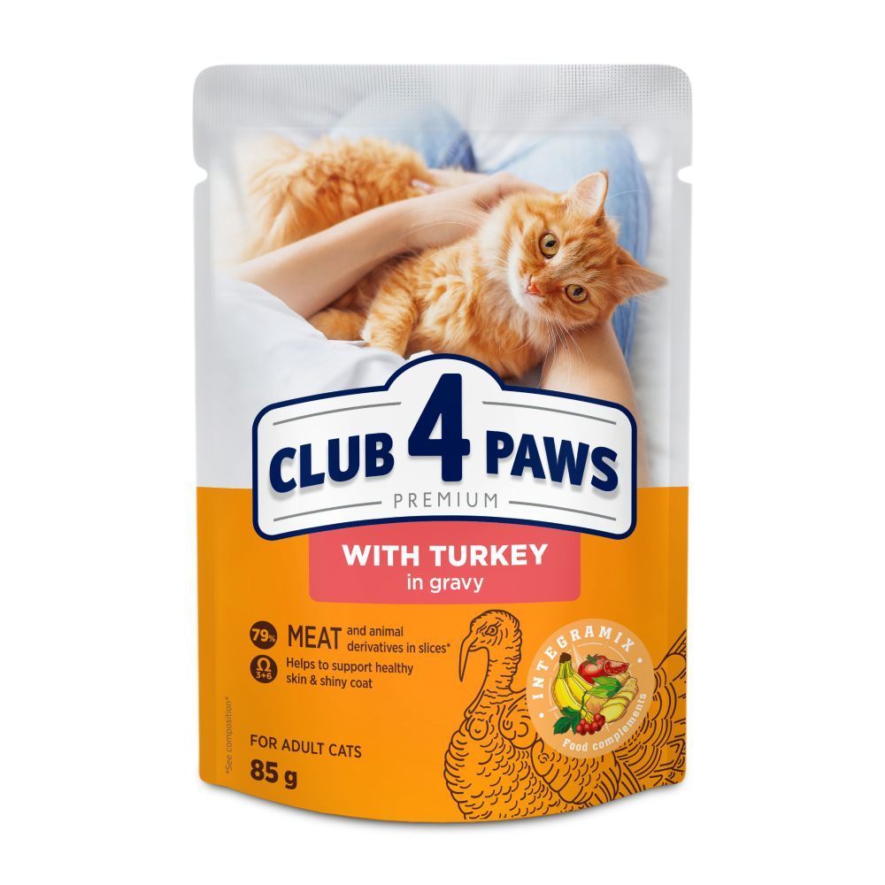 Набір вологого корму для котів Club 4 Paws Premium Gravy 18+6 шт х 85 г - індичка