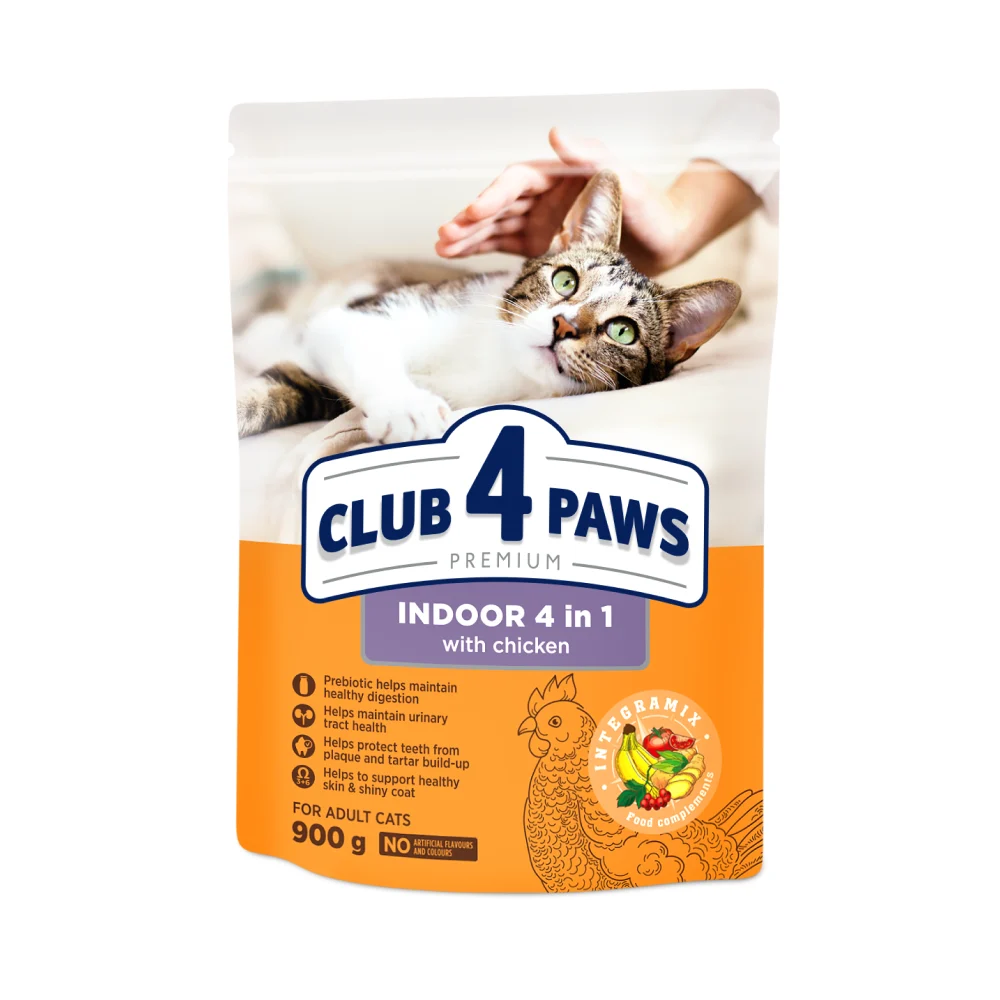 Сухий корм для котів Club 4 Paws Premium Indoor 4 in 1 900 г - курка Сухий корм для котів Club 4 Paws Premium Indoor 4 in 1 900 г - курка