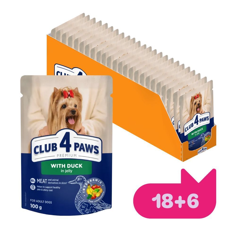 Набір вологого корму для собак Club 4 Paws Premium Small Breeds Adult 18+6 шт х 100 г - качка Набір вологого корму для собак Club 4 Paws Premium Small Breeds Adult 18+6 шт х 100 г - качка