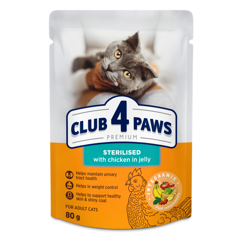 Вологий корм для котів Club 4 Paws Premium Sterilised 80 г - курка Вологий корм для котів Club 4 Paws Premium Sterilised 80 г - курка