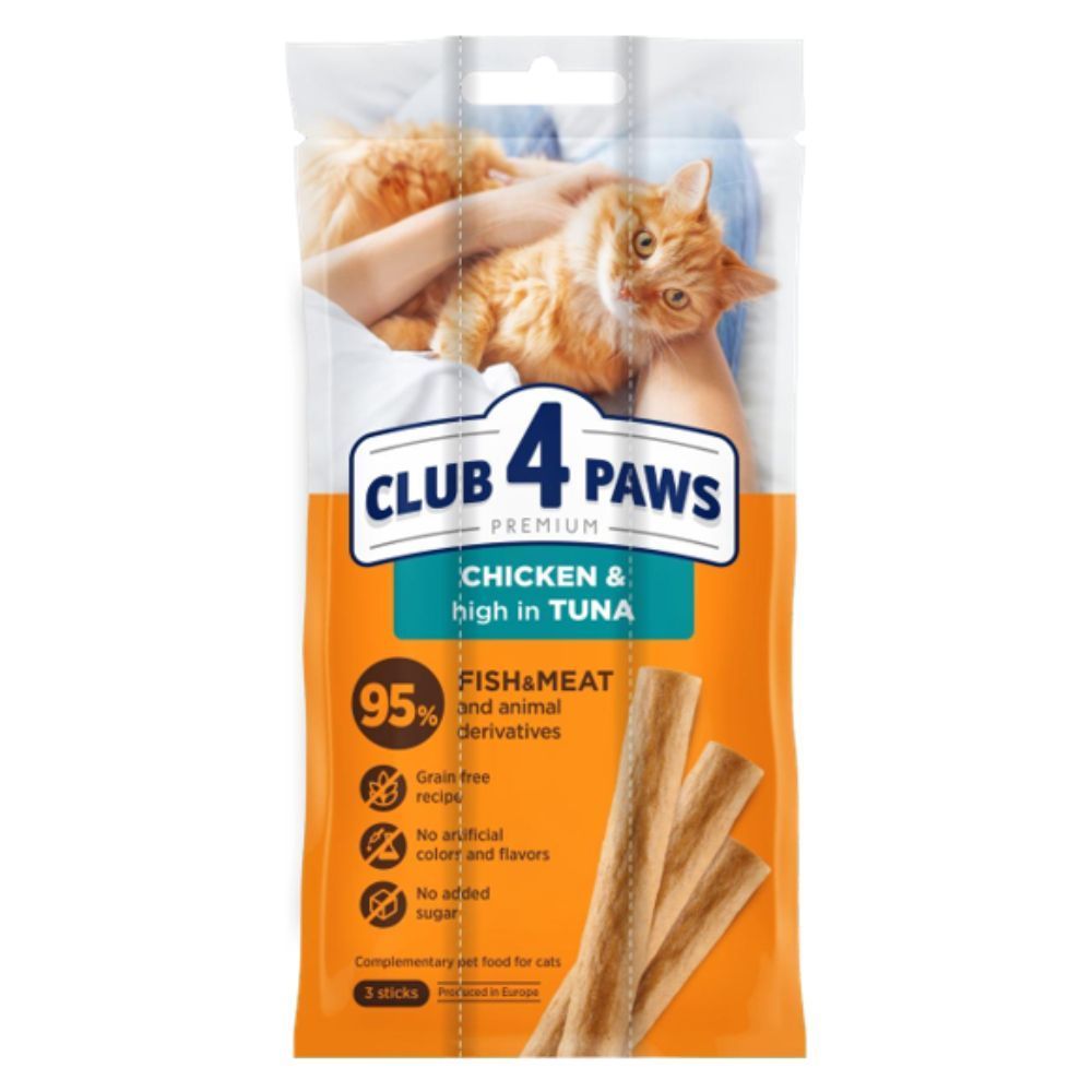 Ласощі для котів Club 4 Paws Sticks 3 шт х 5 г - курка та тунець Ласощі для котів Club 4 Paws Sticks 3 шт х 5 г - курка та тунець