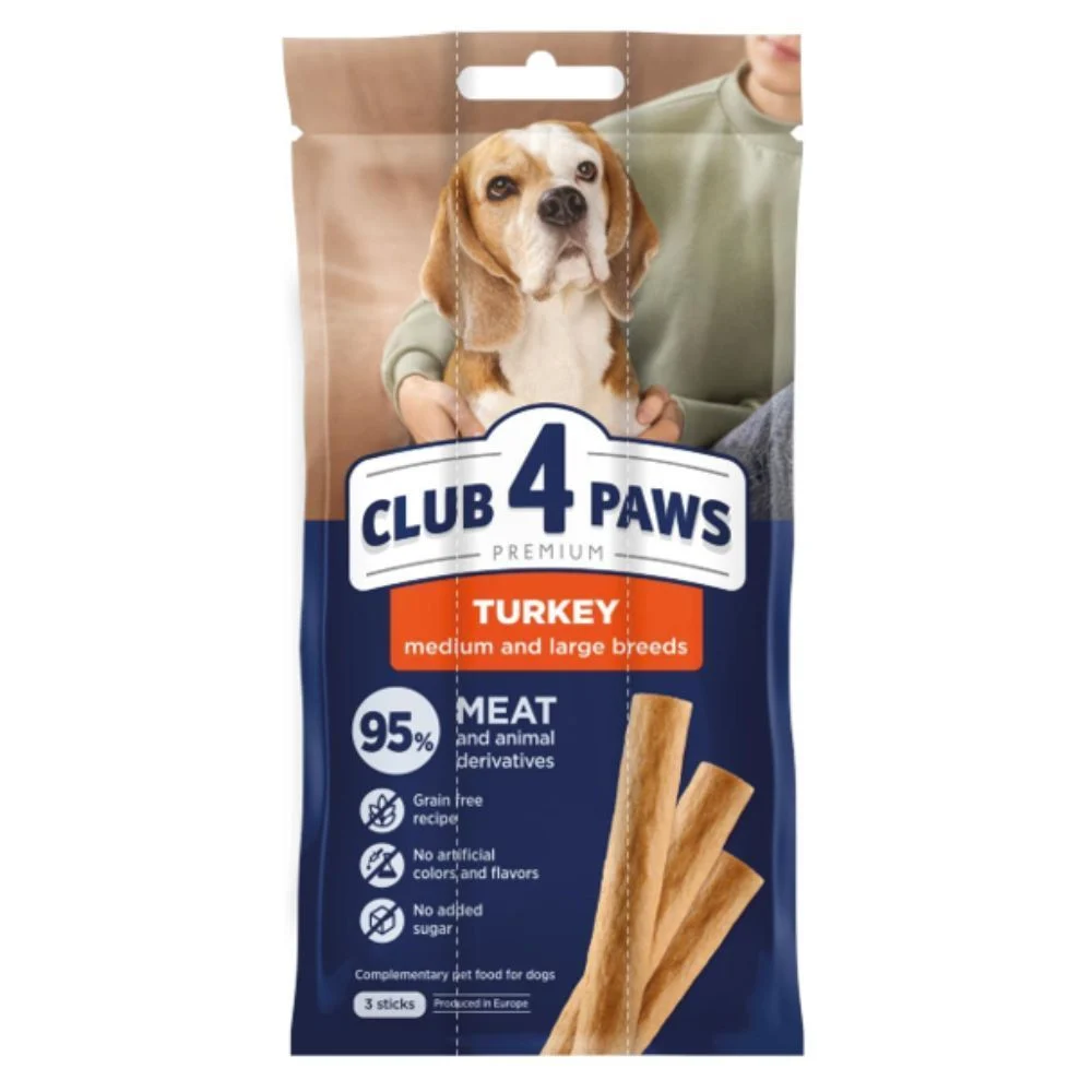Ласощі для собак Club 4 Paws Sticks 3 шт х 12 г - індичка