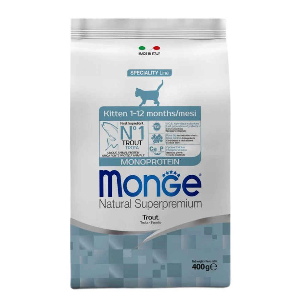 Сухий корм для кошенят Monge Monoprotein Kitten 400 г - форель Сухий корм для кошенят Monge Monoprotein Kitten 400 г - форель