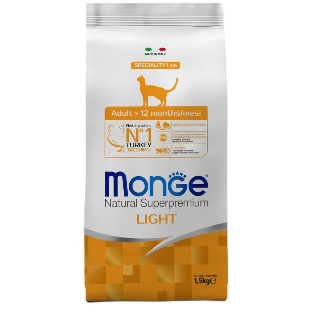 Сухой корм для кошек Monge Light Adult 1,5 кг - индейка Сухой корм для кошек Monge Light Adult 1,5 кг - индейка