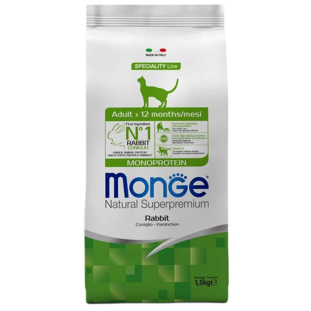 Сухий корм для котів Monge Monoprotein Adult 1,5 кг - кролик Сухий корм для котів Monge Monoprotein Adult 1,5 кг - кролик