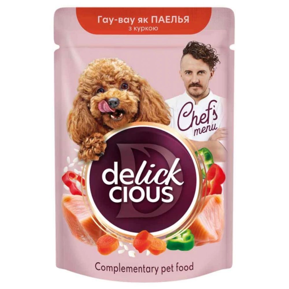 Вологий корм для собак Delickcious Chef's Menu 85 г - курка Вологий корм для собак Delickcious Chef's Menu 85 г - курка