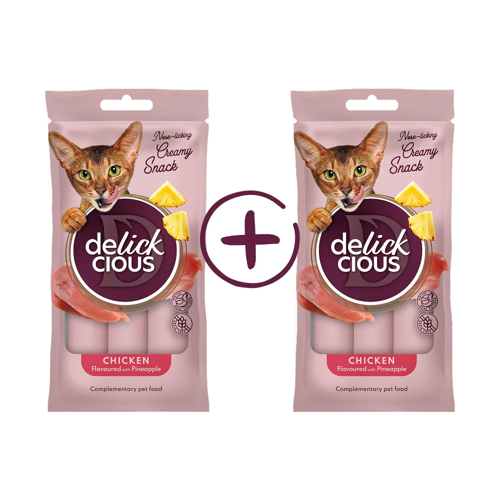 Ласощі для котів Delickcious Creamy Snack 1+1 шт 120 г - курка та ананас Ласощі для котів Delickcious Creamy Snack 1+1 шт 120 г - курка та ананас
