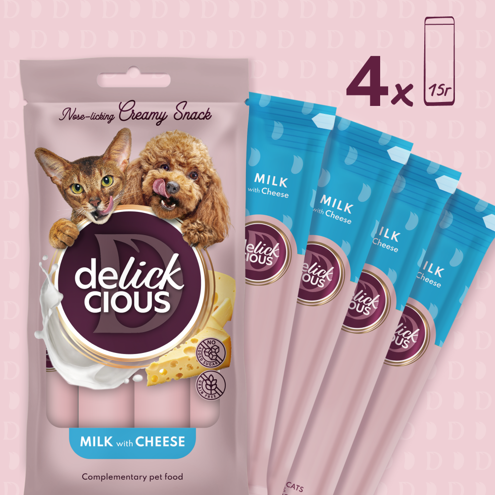 Ласощі для котів Delickcious Creamy Snack 60 г - молоко та сир