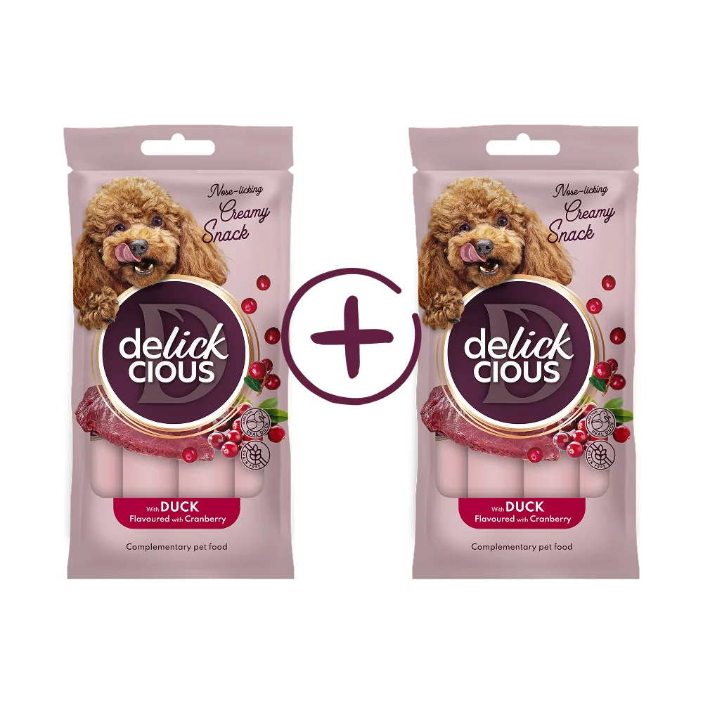 Лакомство для собак Delickcious Creamy Snack 1+1 шт 120 г - утка и клюква Лакомство для собак Delickcious Creamy Snack 1+1 шт 120 г - утка и клюква