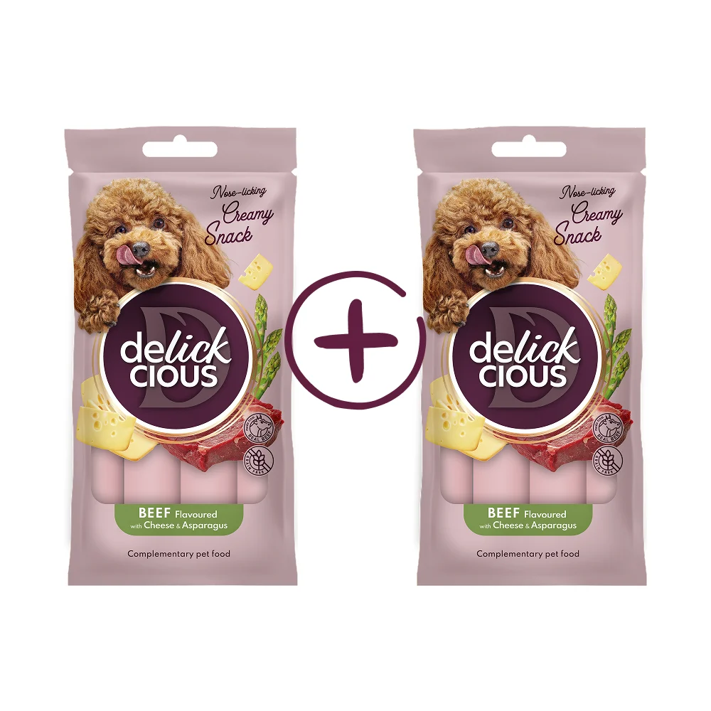 Лакомство для собак Delickcious Creamy Snack 1+1 шт 120 г - говядина, творог и спаржа