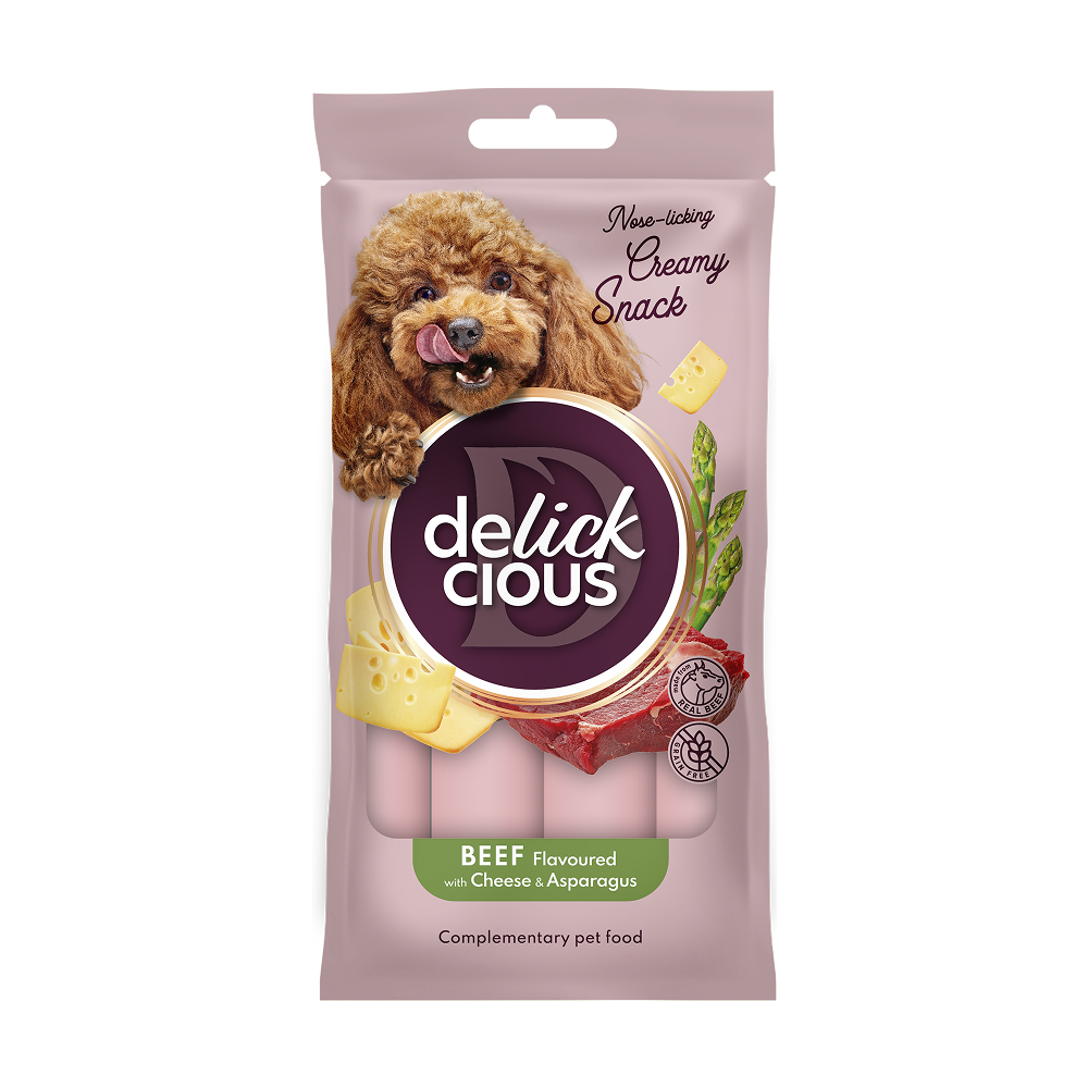Лакомство для собак Delickcious Creamy Snack 60 г - говядина, творог и спаржа Лакомство для собак Delickcious Creamy Snack 60 г - говядина, творог и спаржа
