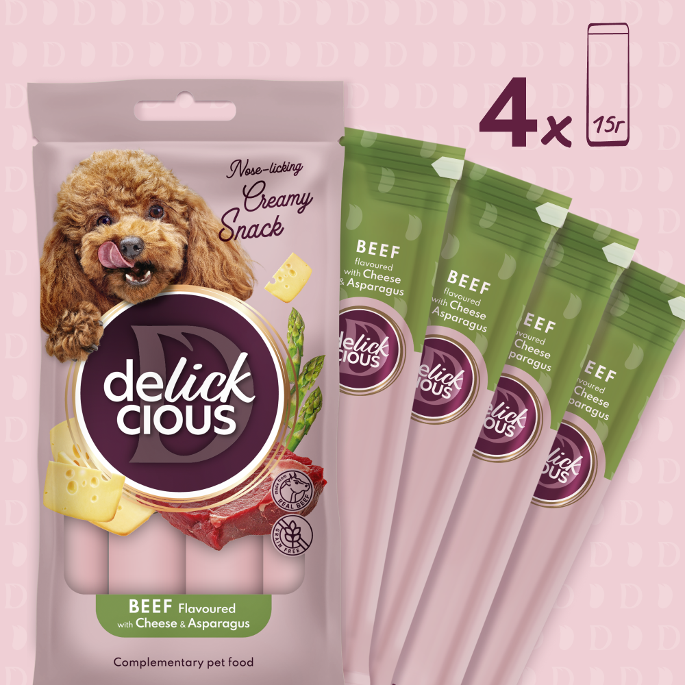 Лакомство для собак Delickcious Creamy Snack 60 г - говядина, творог и спаржа Лакомство для собак Delickcious Creamy Snack 60 г - говядина, творог и спаржа