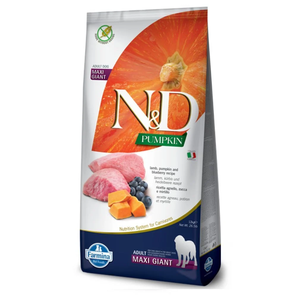 Сухий корм для собак Farmina N&D Pumpkin Grain Free Adult Maxi Giant 12 кг - ягня, гарбуз та чорниця Сухий корм для собак Farmina N&D Pumpkin Grain Free Adult Maxi Giant 12 кг - ягня, гарбуз та чорниця