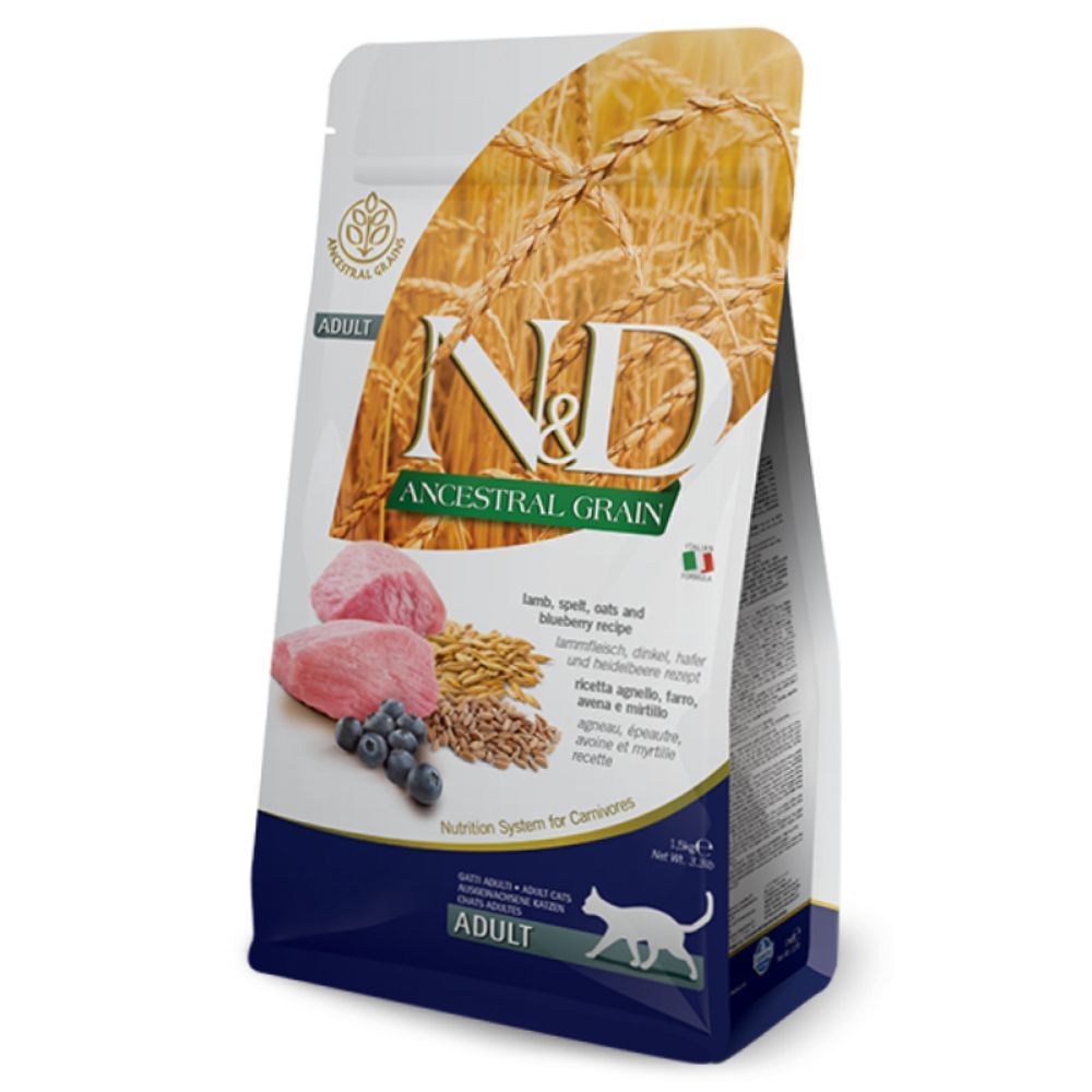 Сухой корм для кошек Farmina N&D Ancestral Grain Adult 10 кг - ягненок, овес, спельта и черника Сухой корм для кошек Farmina N&D Ancestral Grain Adult 10 кг - ягненок, овес, спельта и черника