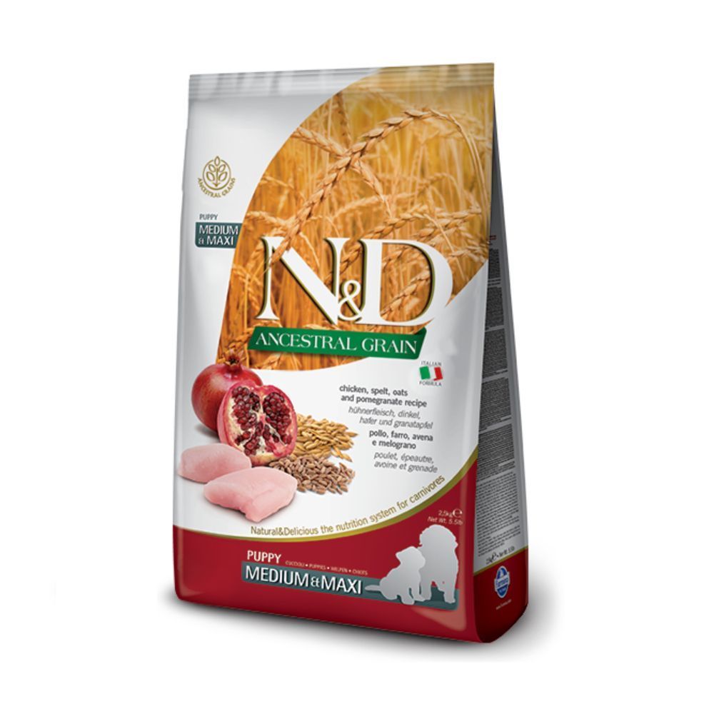 Cухий корм для цуценят Farmina N&D Ancestral Grain Medium & Maxi Puppy 2,5 кг - курка, спельта, овес та гранат