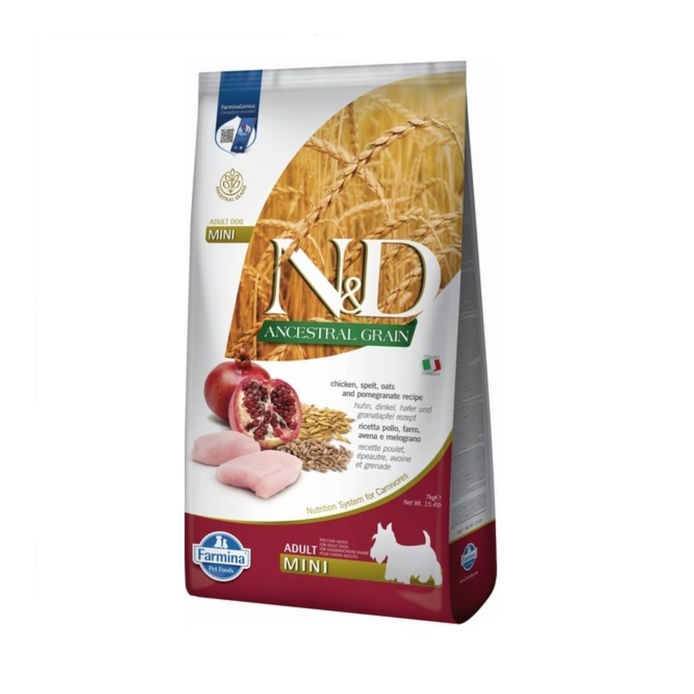 Сухий корм для собак Farmina N&D Ancestral Grain Mini Adult 7 кг - курка, спельта, овес та гранат Сухий корм для собак Farmina N&D Ancestral Grain Mini Adult 7 кг - курка, спельта, овес та гранат
