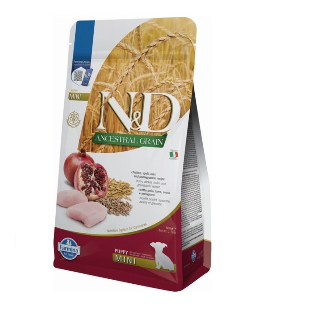 Cухий корм для цуценят Farmina N&D Ancestral Grain Mini Puppy 800 г - курка, спельта, овес та гранат
