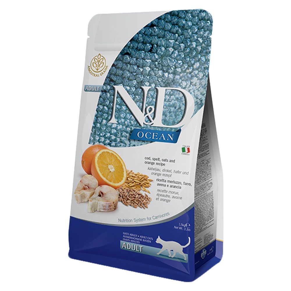 Сухий корм для котів Farmina N&D Ancestral Grain Ocean Adult 300 г - тріска, спельта, овес та апельсин Сухий корм для котів Farmina N&D Ancestral Grain Ocean Adult 300 г - тріска, спельта, овес та апельсин