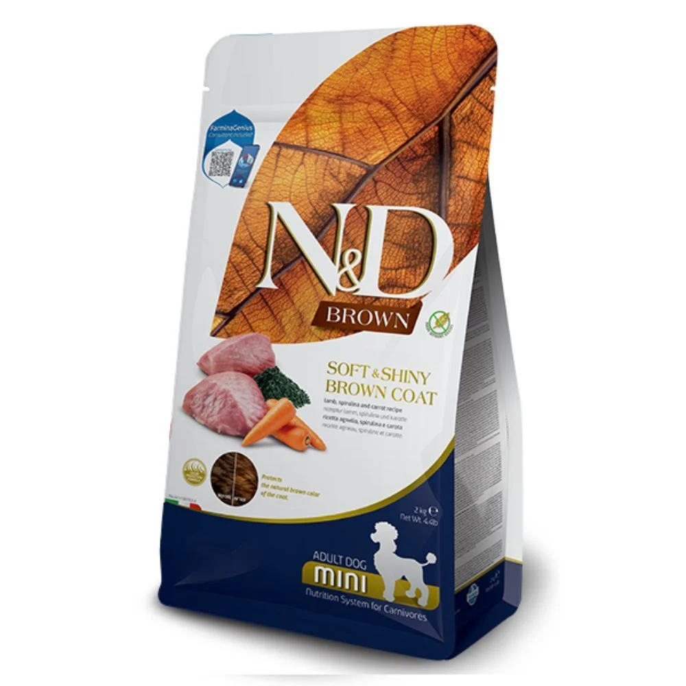 Сухий корм для собак Farmina N&D Grain Free Brown Adult Mini 2 кг - ягня, спіруліна та морква Сухий корм для собак Farmina N&D Grain Free Brown Adult Mini 2 кг - ягня, спіруліна та морква