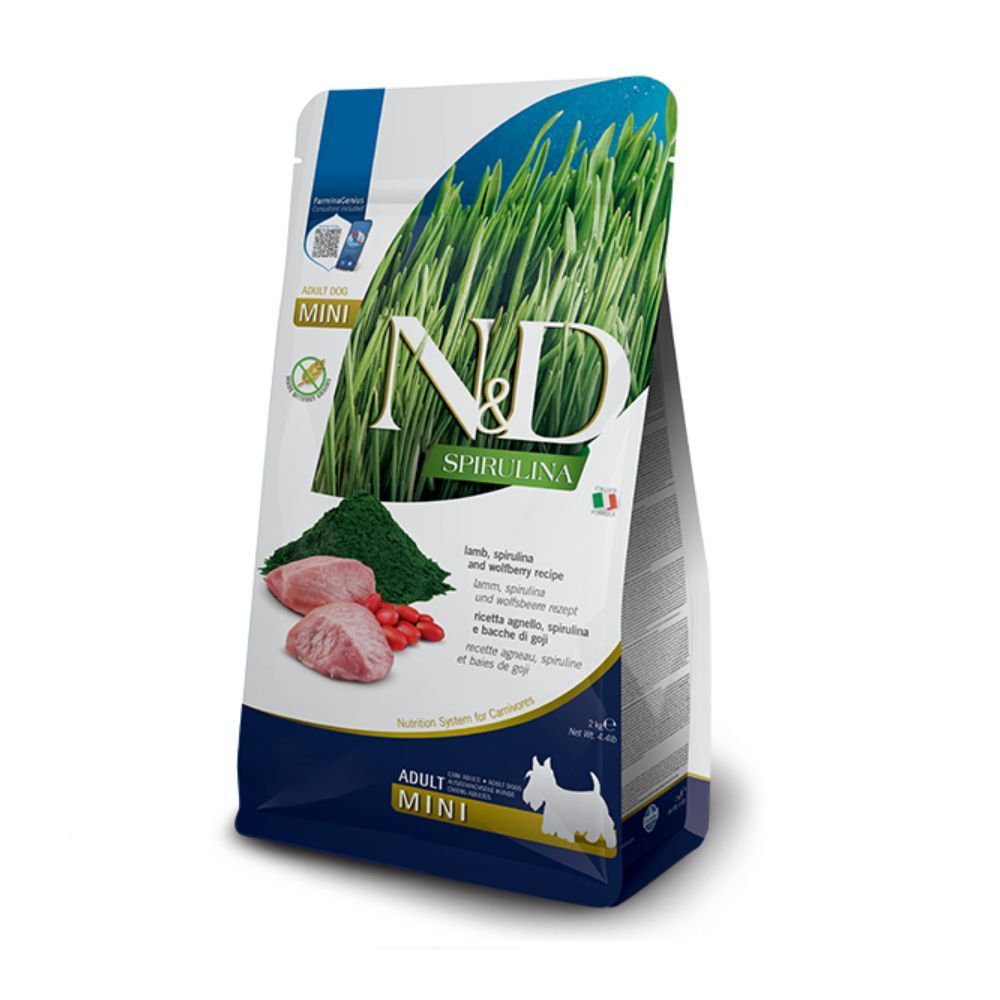 Сухий корм для собак Farmina N&D Grain Free Mini Adult 2 кг - ягня, спіруліна та ягоди годжі Сухий корм для собак Farmina N&D Grain Free Mini Adult 2 кг - ягня, спіруліна та ягоди годжі