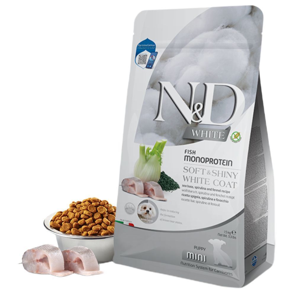 Cухий корм для цуценят Farmina N&D Grain Free White Mini Puppy 1,5 кг - сібас, спіруліна та фенхель