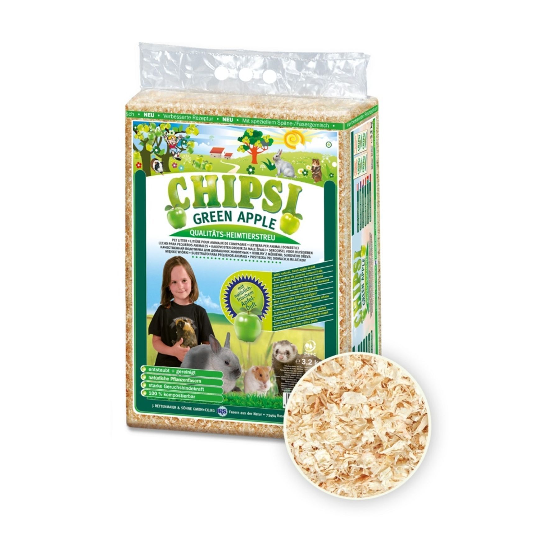 Chipsi Green Apple гігієнічний наповнювач для гризунів 60 л - яблуко