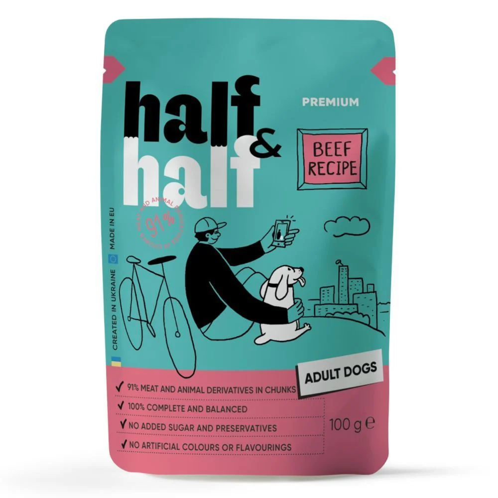 Влажный корм для собак Half&Half Adult - говядина фото 1 Влажный корм для собак Half&Half Adult - говядина фото 1